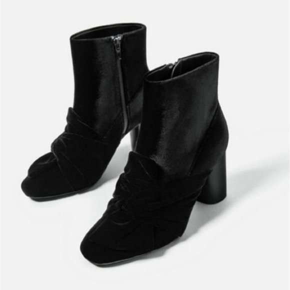 Zara Velvet Bow Ankle Boots Black Size 38. - Picture 1 of 15
